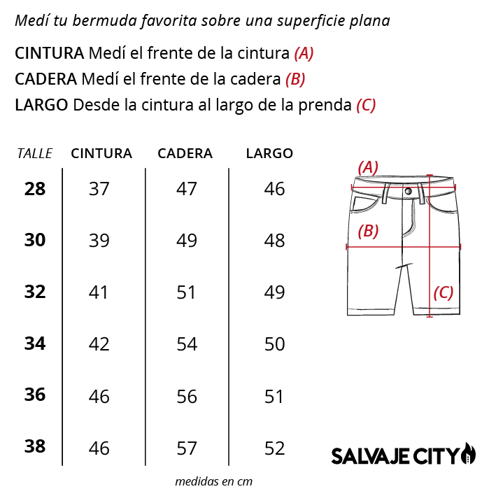 Tabla de talles bermuda hendrix ss 22
